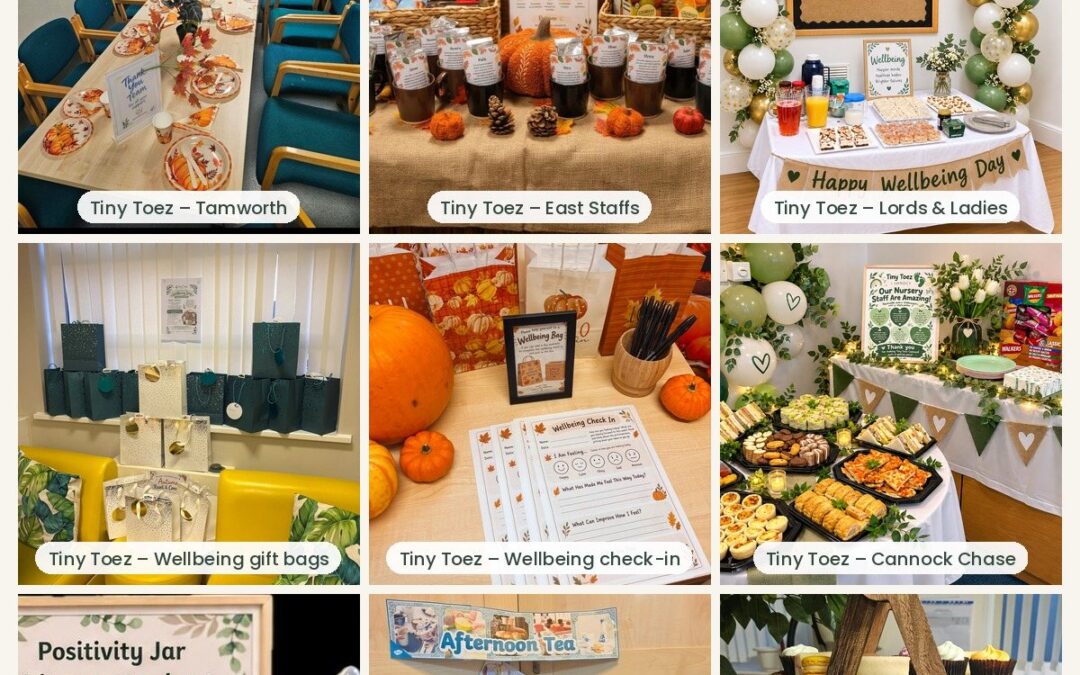 Tiny Toez Staff Wellbeing Day – a collage of photos from across our nurseries
